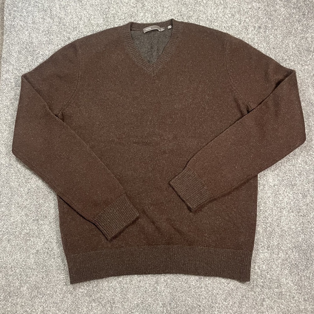 Vince Cashmere Sweater Mens Extra Large Choc Brown Pullover V-Neck Golf Casual